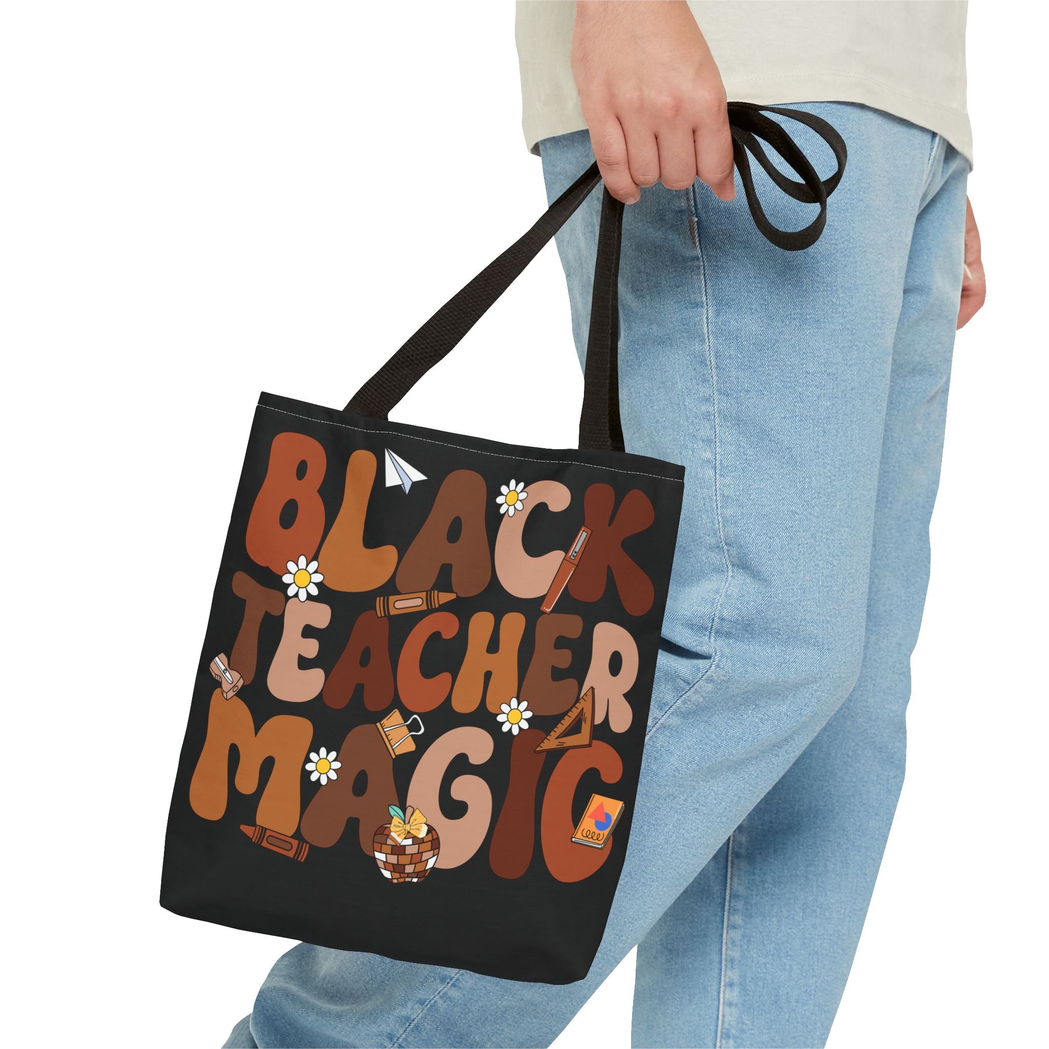 Tote — "Black Teacher Magic" Floral Retro Pattern Tote Bag