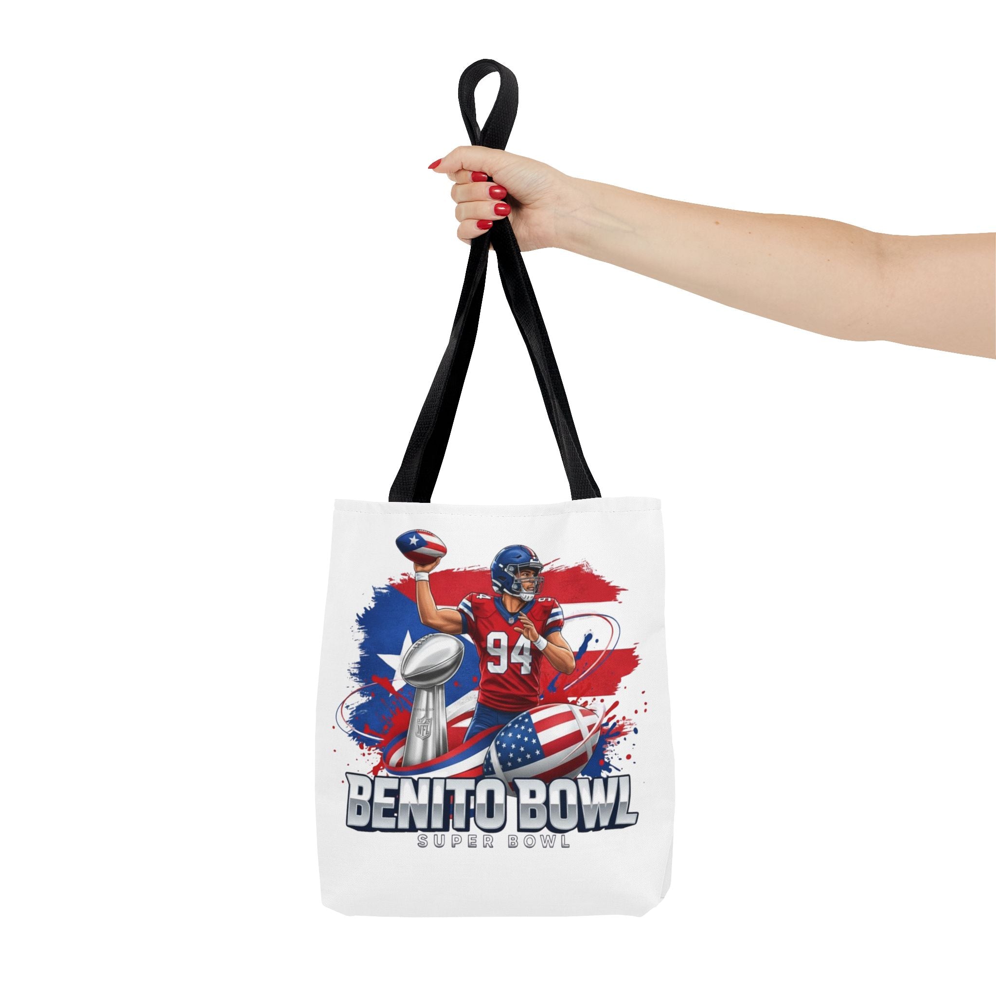 Patriotic Football Tote Bag — 'Benito Bowl' Super Bowl Design