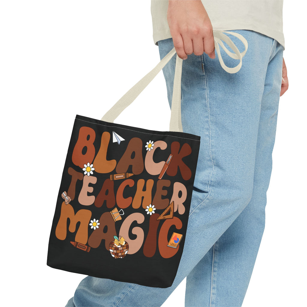 Tote — "Black Teacher Magic" Floral Retro Pattern Tote Bag