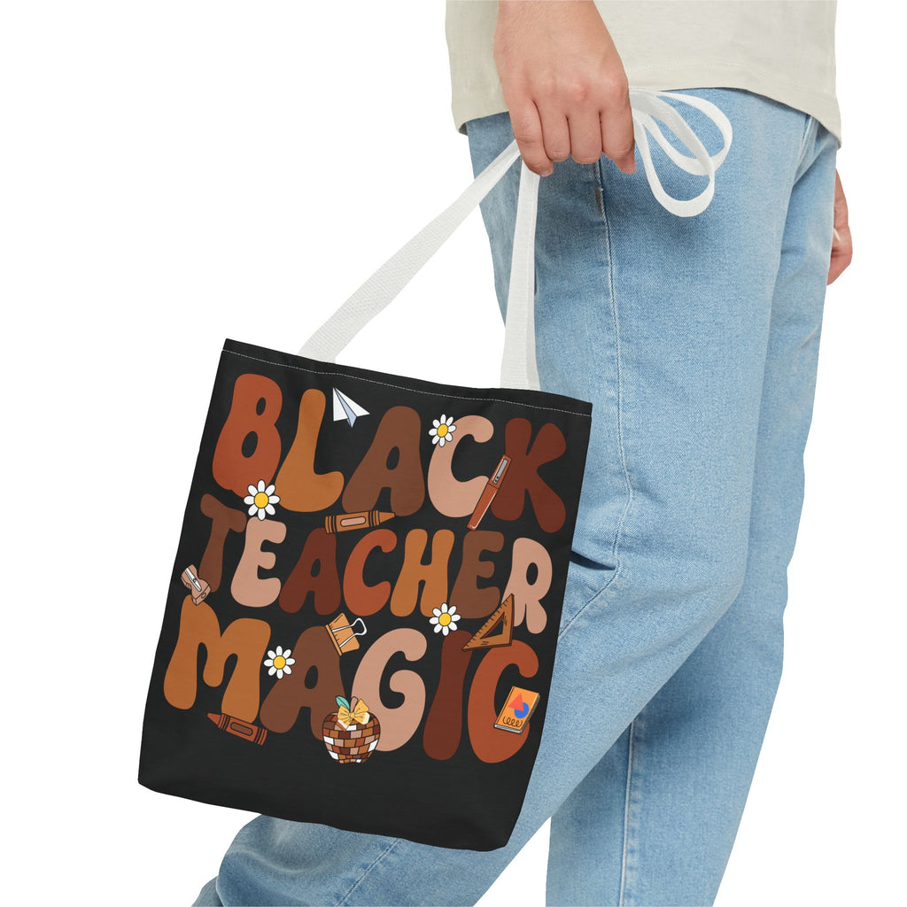 Tote — "Black Teacher Magic" Floral Retro Pattern Tote Bag