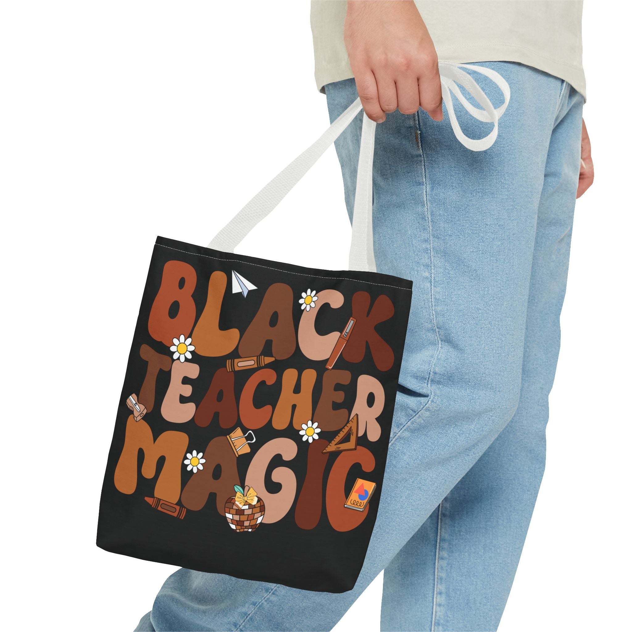 Tote — "Black Teacher Magic" Floral Retro Pattern Tote Bag