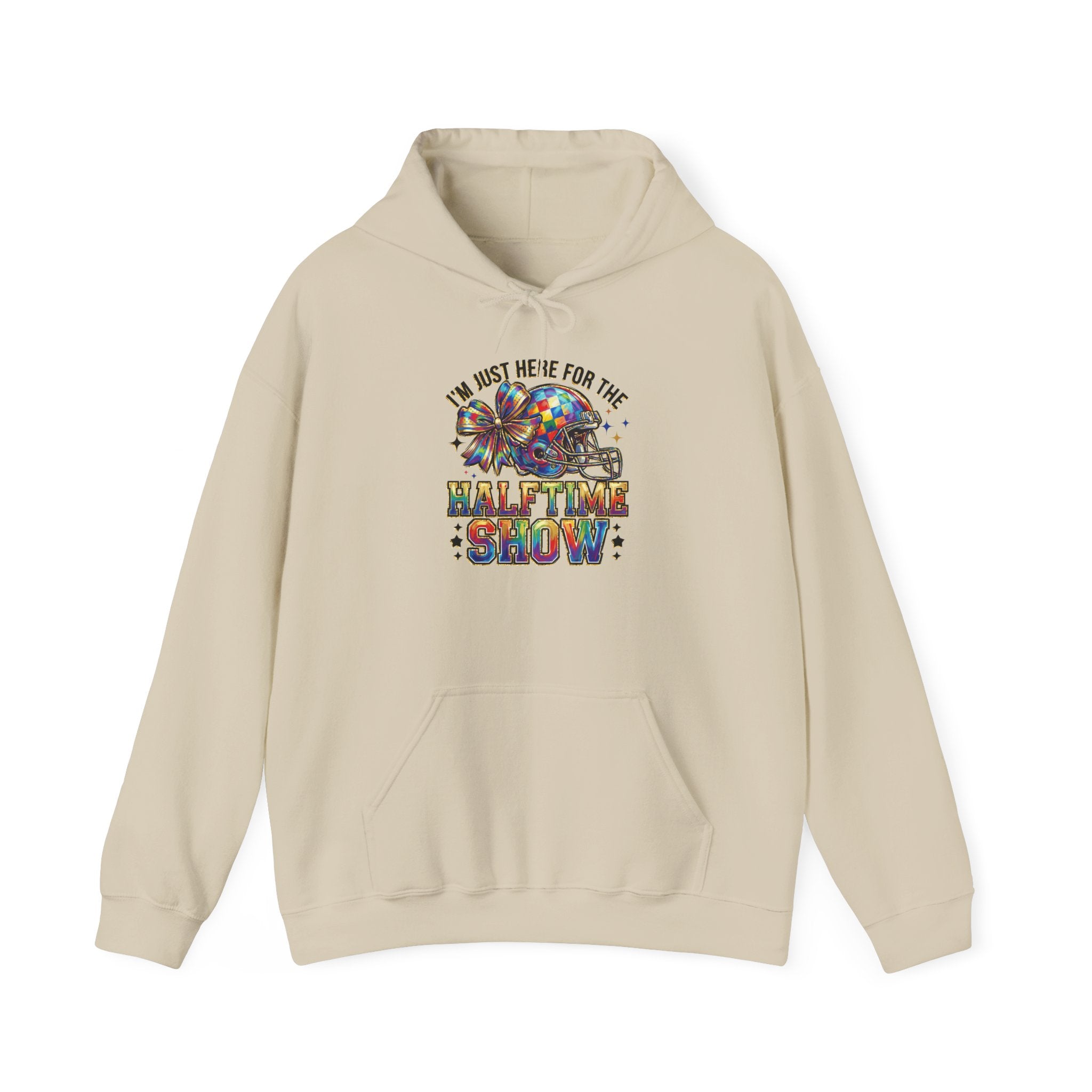 Hoodie — "I'm Just Here for the Halftime Show" Colorful Football Fan Pullover