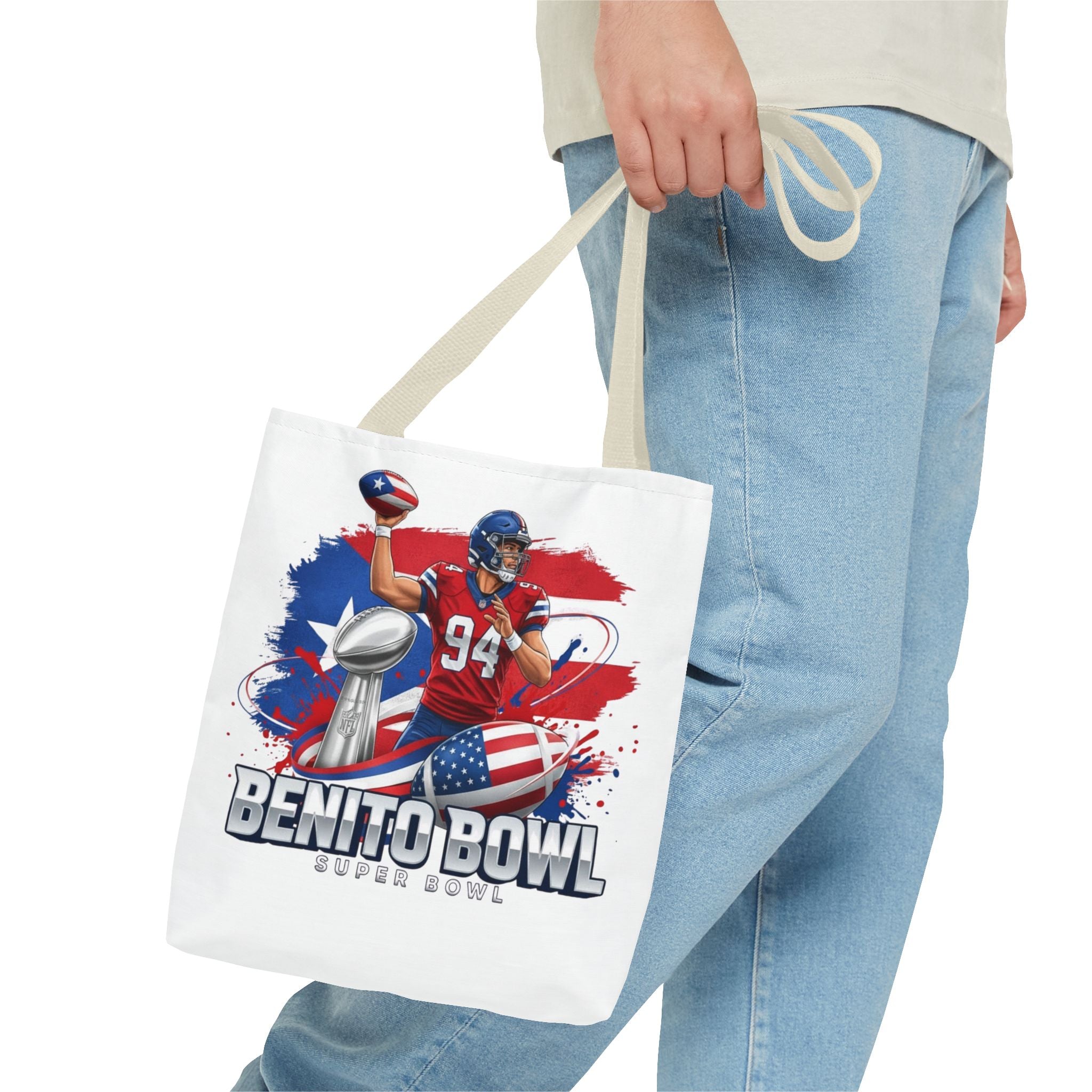 Patriotic Football Tote Bag — 'Benito Bowl' Super Bowl Design