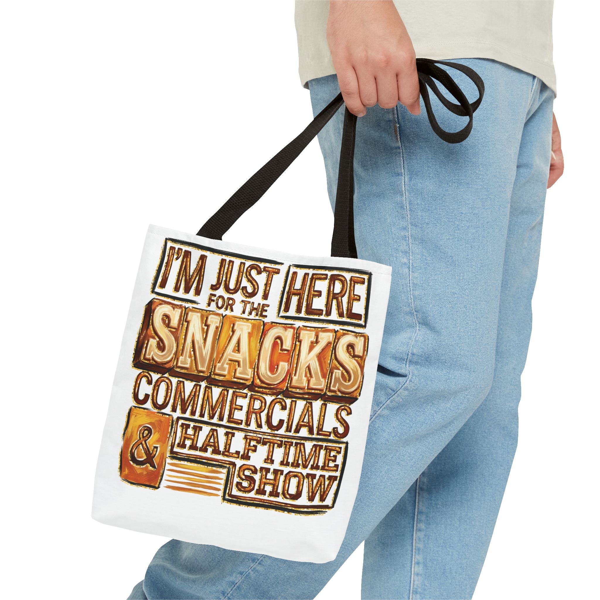 Tote Bag: "I’m Just Here for the Snacks" Game Day Tote — Funny Super Bowl & Party Grocery Bag
