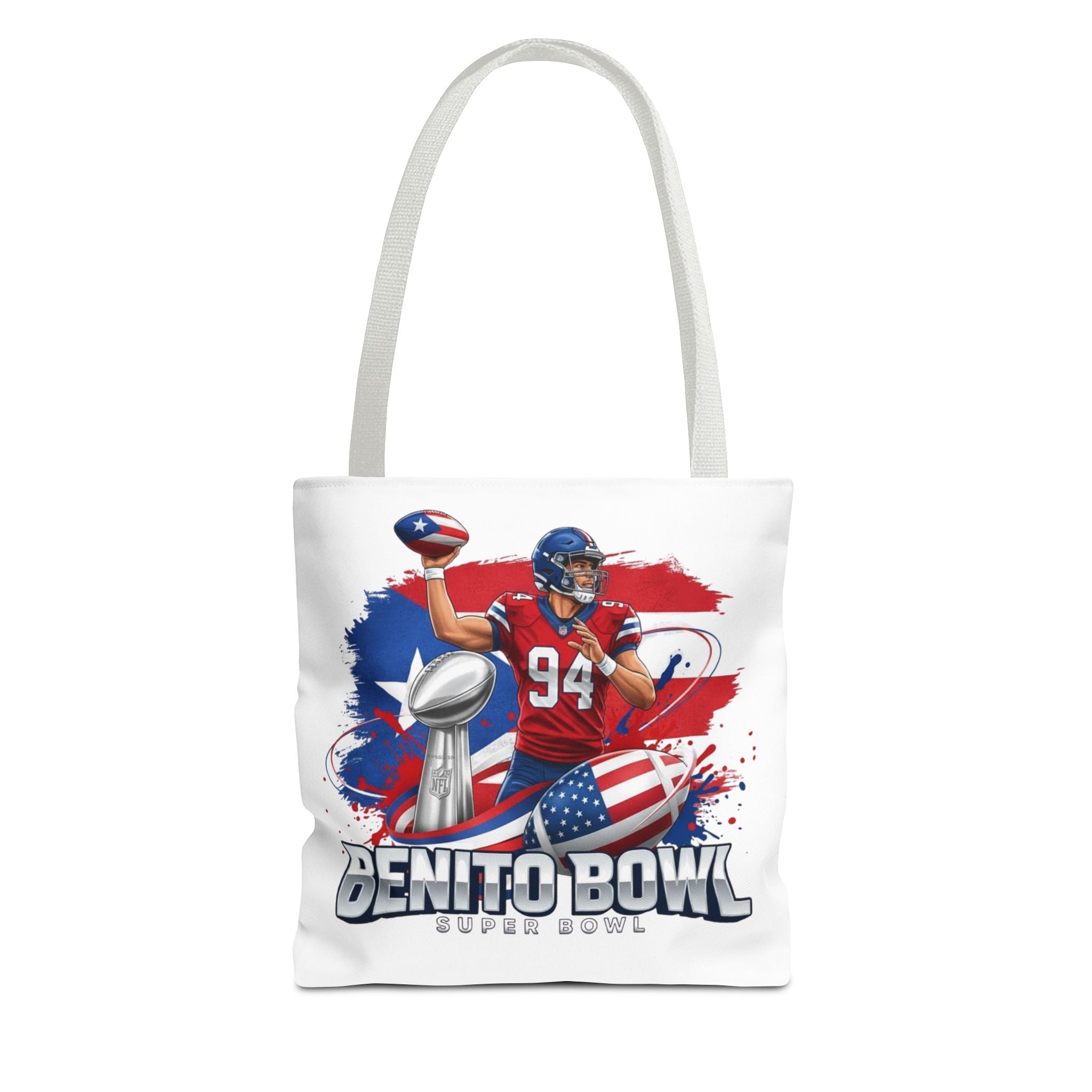Patriotic Football Tote Bag — 'Benito Bowl' Super Bowl Design