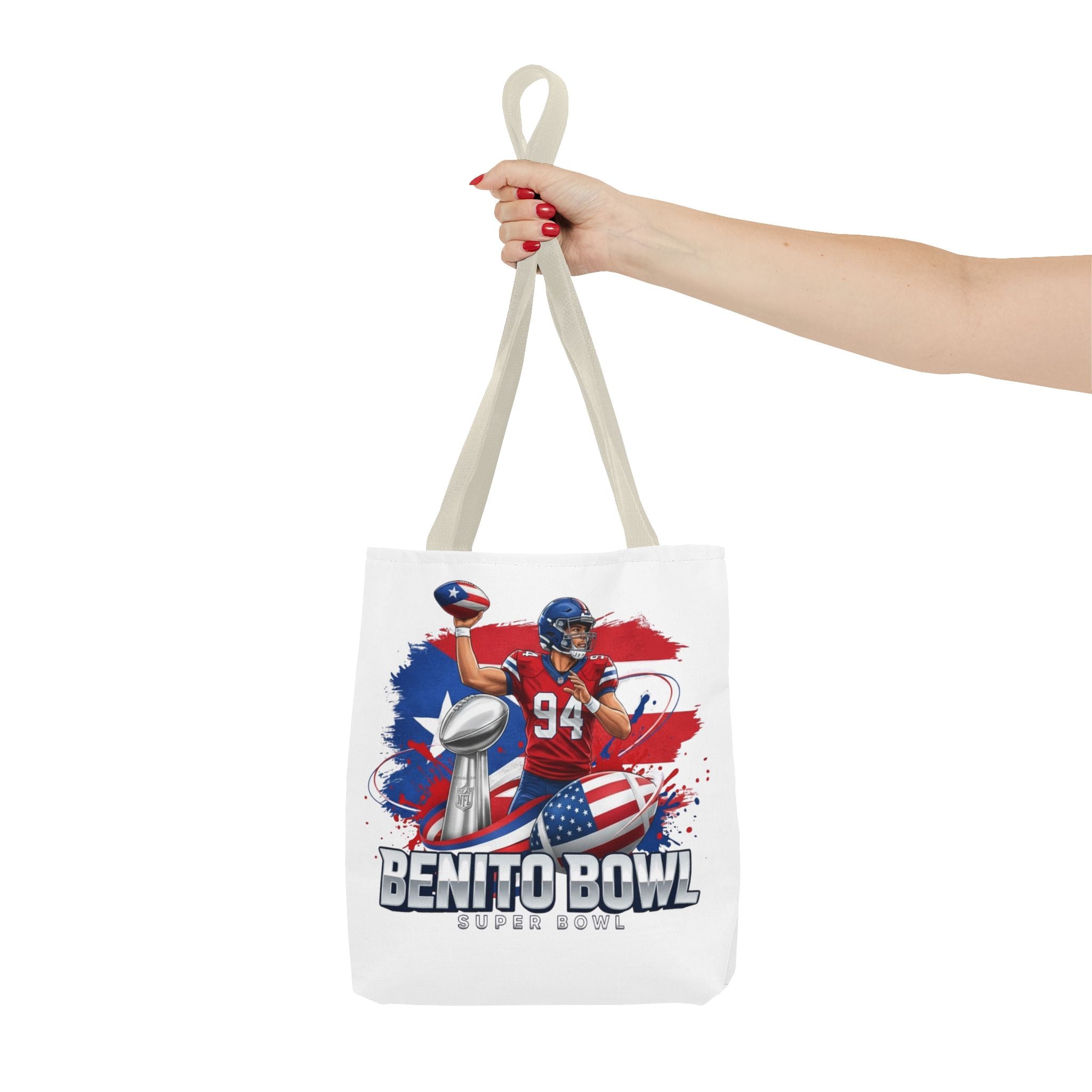 Patriotic Football Tote Bag — 'Benito Bowl' Super Bowl Design