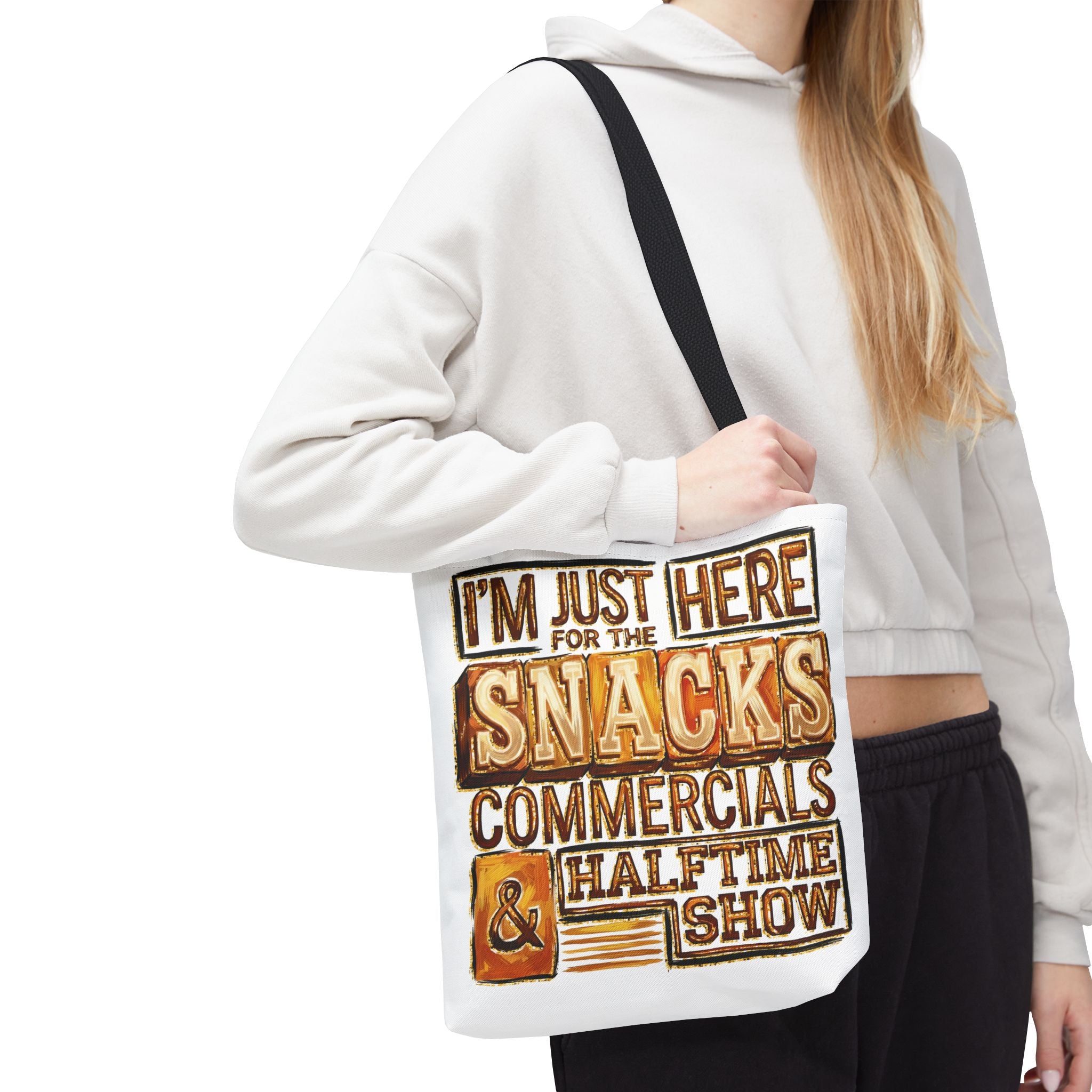 Tote Bag: "I’m Just Here for the Snacks" Game Day Tote — Funny Super Bowl & Party Grocery Bag