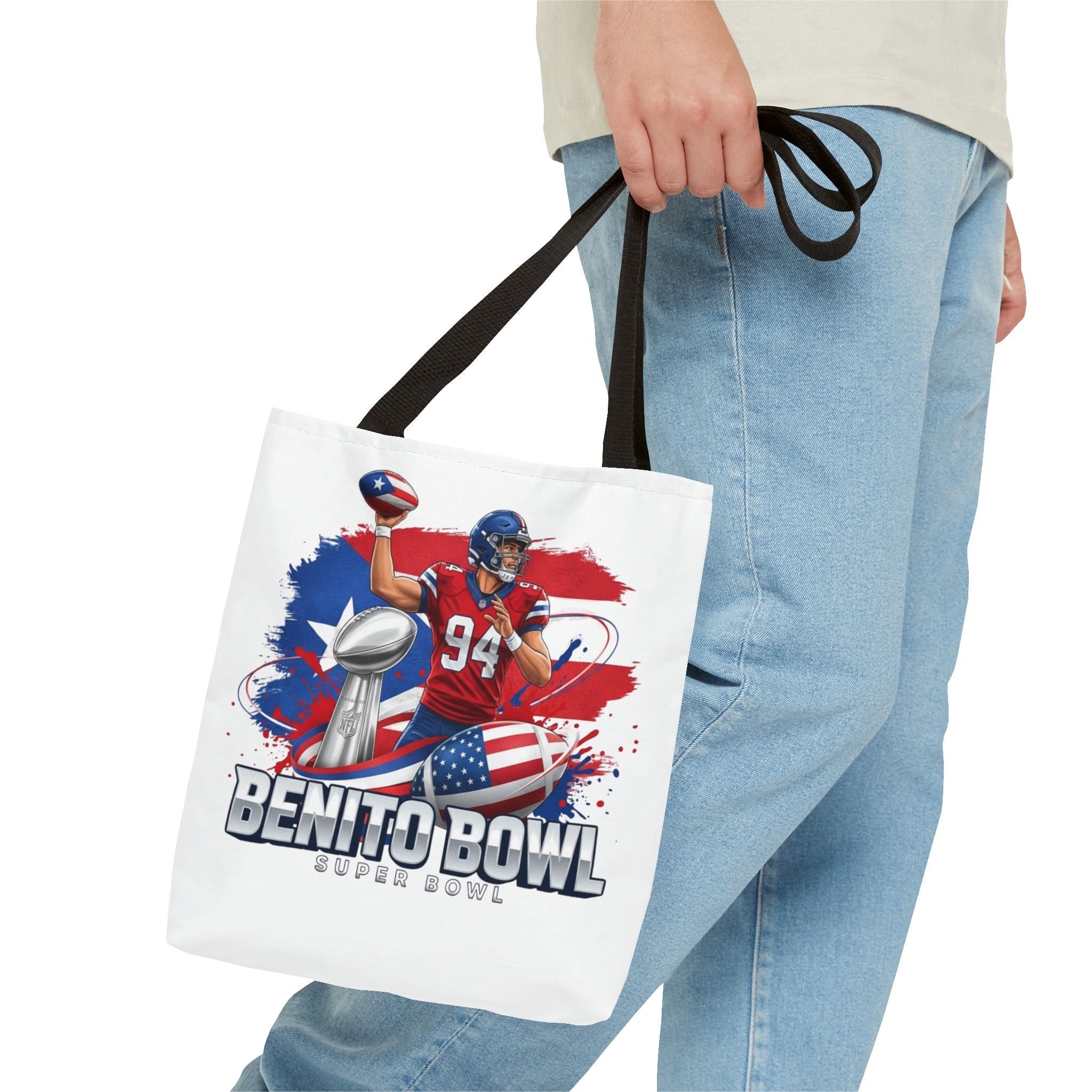 Patriotic Football Tote Bag — 'Benito Bowl' Super Bowl Design