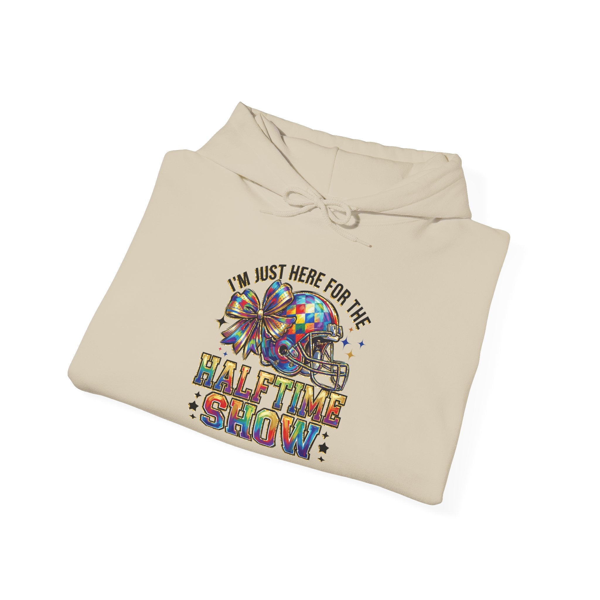 Hoodie — "I'm Just Here for the Halftime Show" Colorful Football Fan Pullover