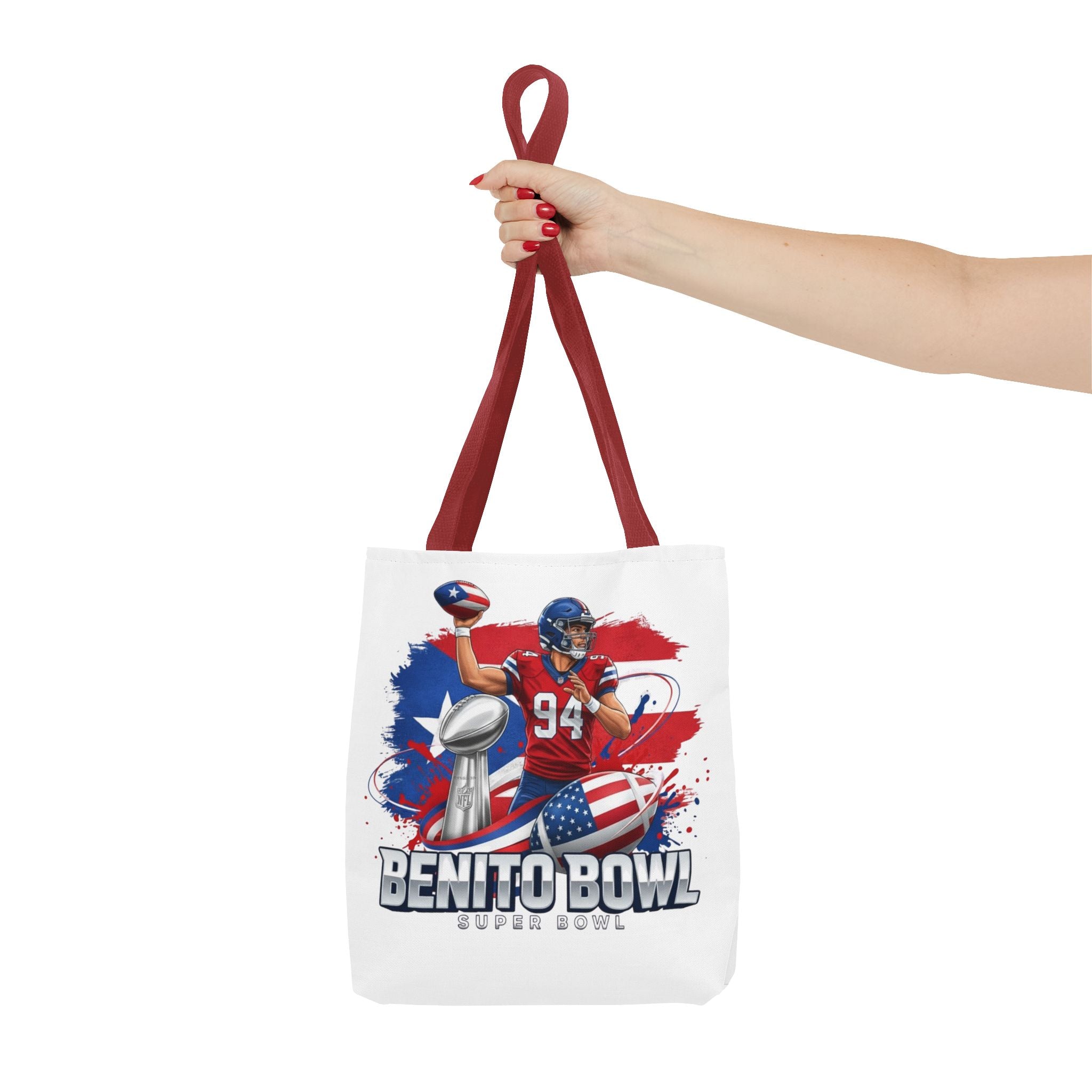 Patriotic Football Tote Bag — 'Benito Bowl' Super Bowl Design